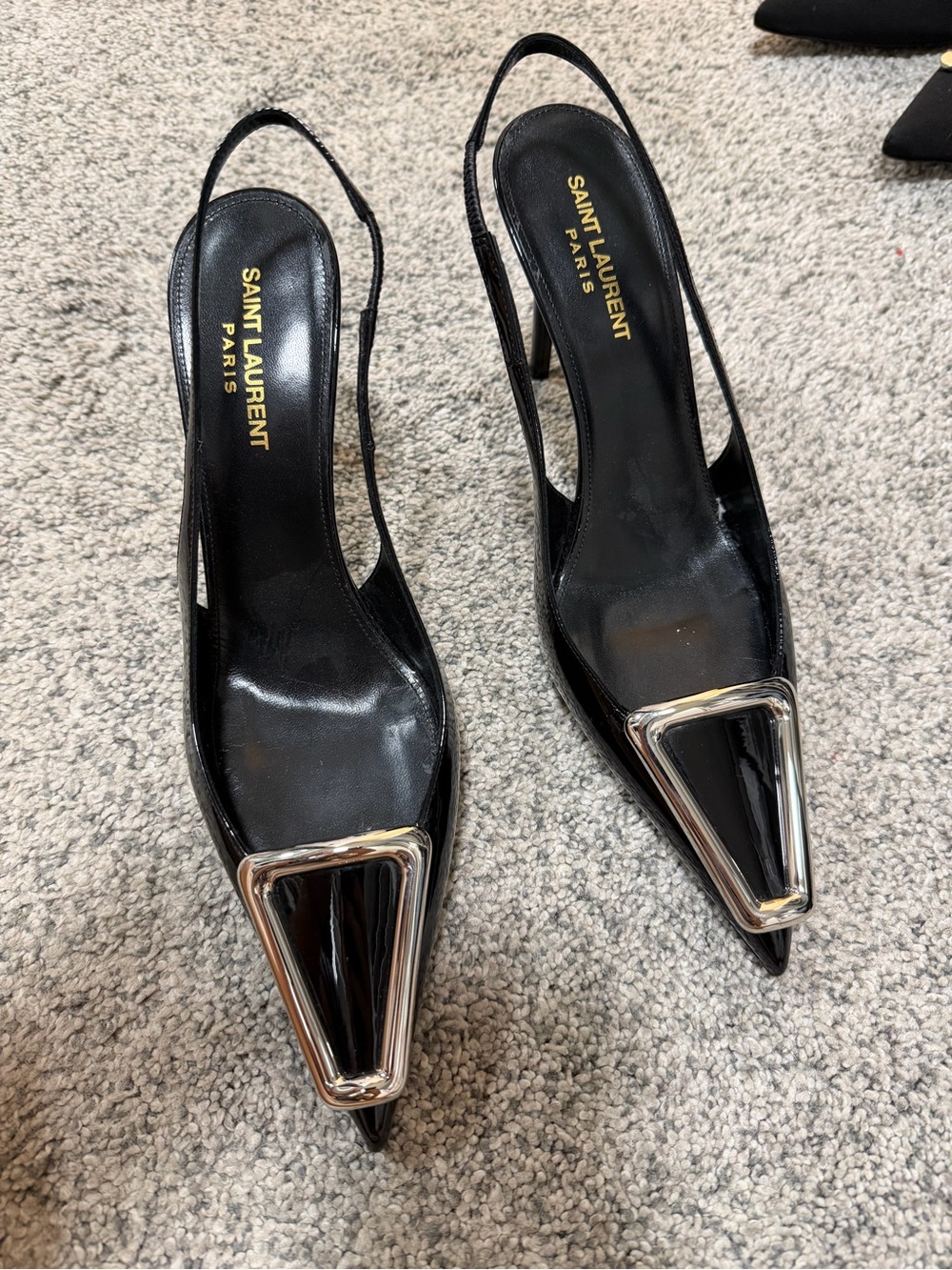 Saint Laurent Avenue Black Patent Slingback Pumps size 38.5